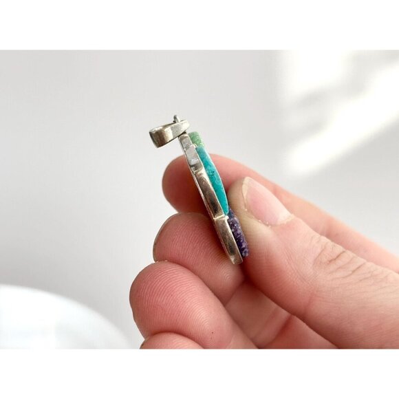 Stoneform Pinwheel Multi Gemstone Turquoise 925 Sterling Silver Vintage Pendant - Picture 5 of 9